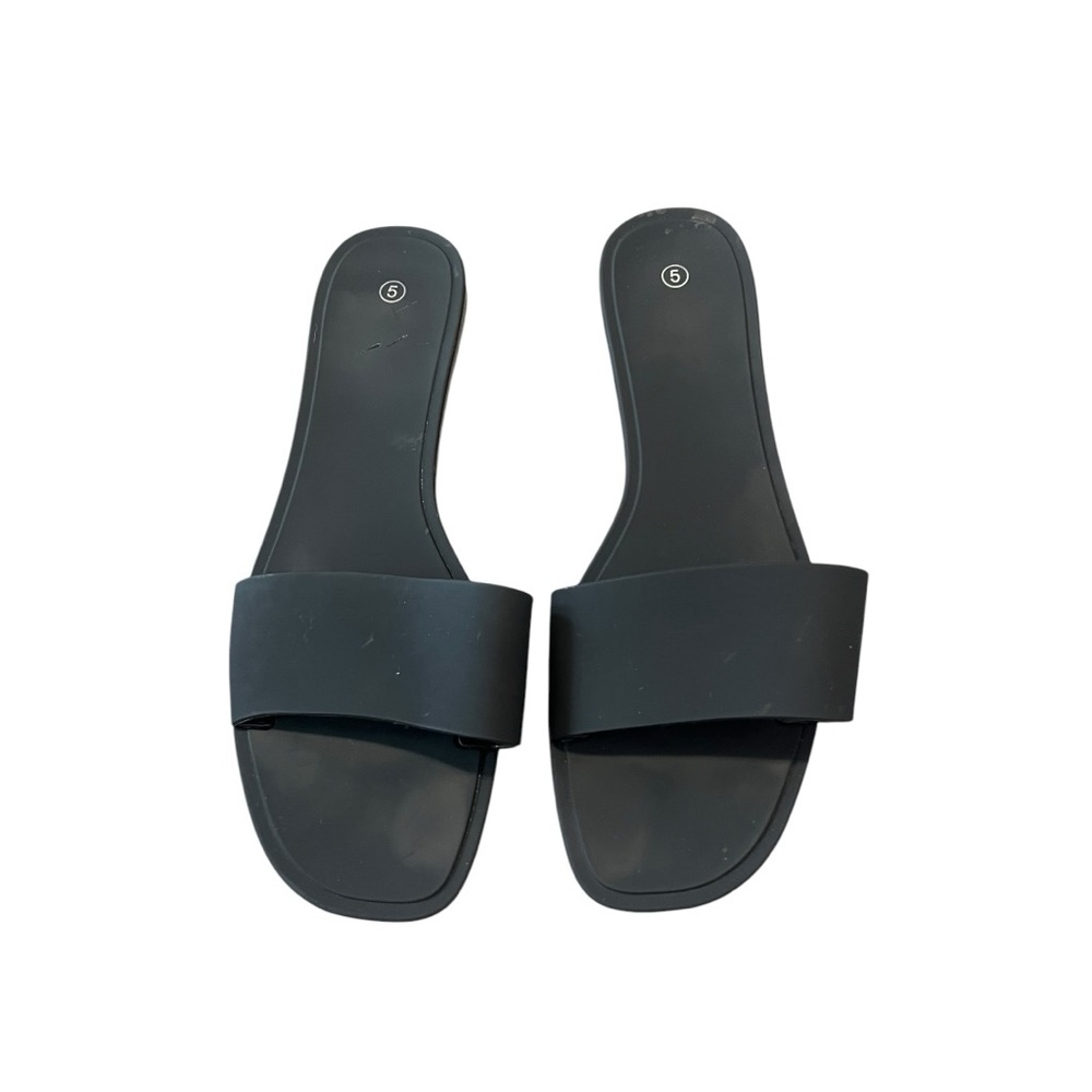 #65 - Classic Black Slide Sandals - Women's Minimal Slip-On, Size 7 USA - Picture 4 of 9